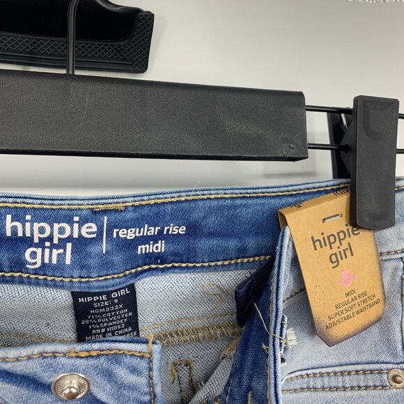 Hippie Girl Denim Shorts Midi Snap Button Soft Stretch Adjustable - Picture 2 of 5